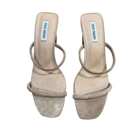 Steve Madden Isobell Honey Heeled Sandal Size 12 Tan Suede Minimal Neutral - Picture 4 of 11